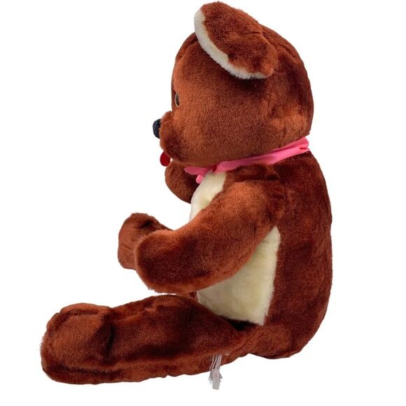 Vintage Rushton Company Teddy Bear 22" Brown & Cream Plush Pink Bow 1950s/60s - Picture 4 of 9
